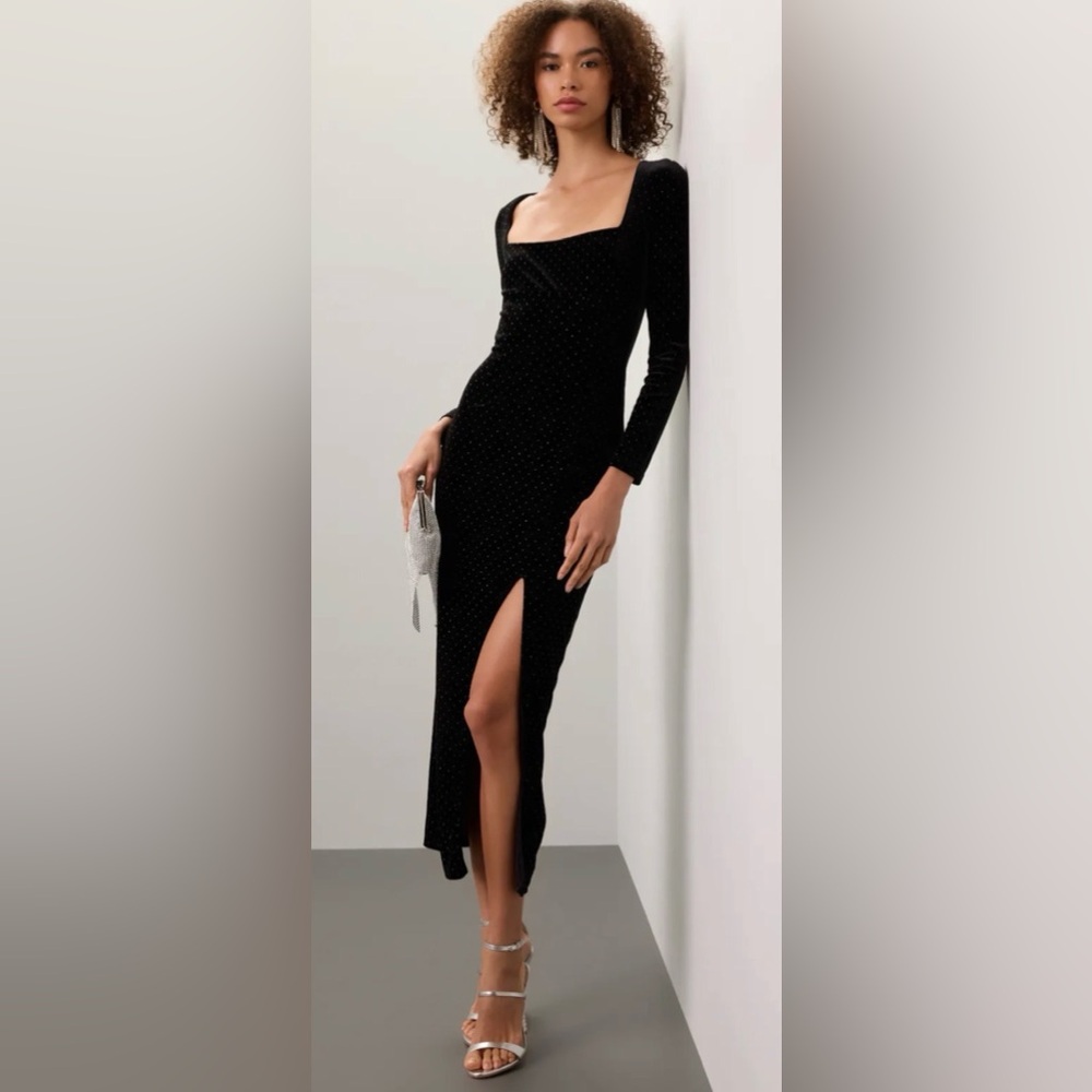 SAYLOR Black Long Sleeve Evening Dress with rainbow studs, NWT
